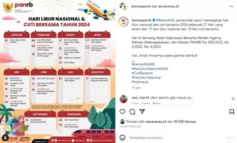 Pemerintah Resmi Tetapkan Hari Libur Nasional Dan Cuti Bersama Tahun