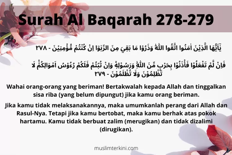 Surah Al Baqarah Arab Latin Dan Artinya Tentang Perintah Meninggalkan Riba Penting