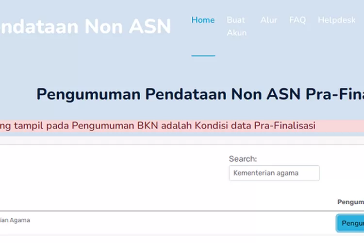 Pengumuman Hasil Pendataan Non Asn Kemenag Tahap Prafinalisasi