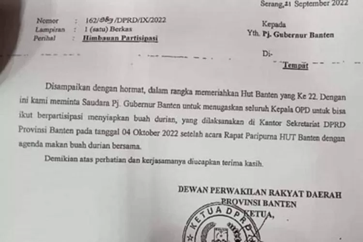 Dprd Banten Keluarkan Surat Durian Ke Opd Lbh Tangerang Rusak Marwah