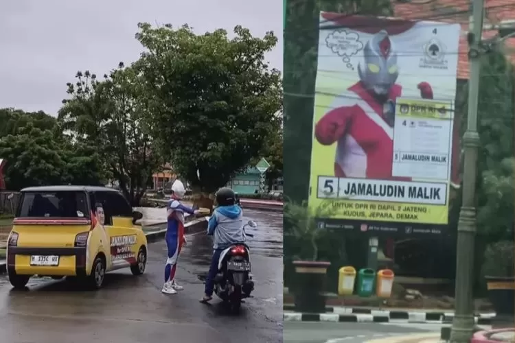 Caleg DPR RI Asal Jepara Pakai Kostum Ultraman Saat Kampanye Begini