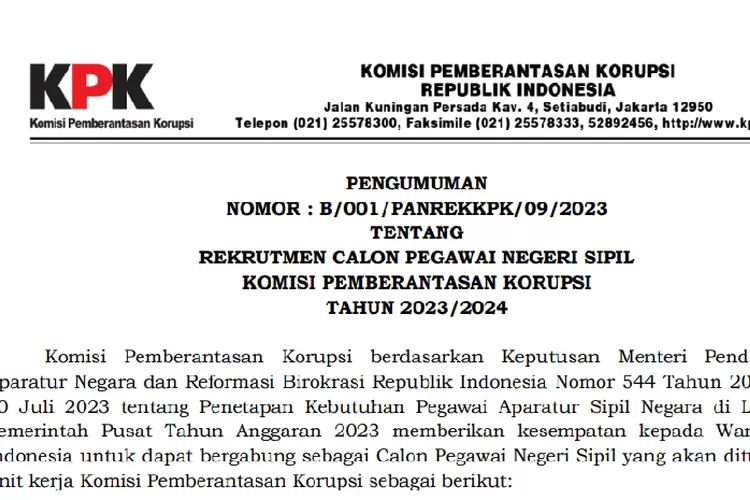 AYO BURUAN GABUNG INI RINCIAN FORMASI CPNS KPK 2023 LENGKAP DENGAN