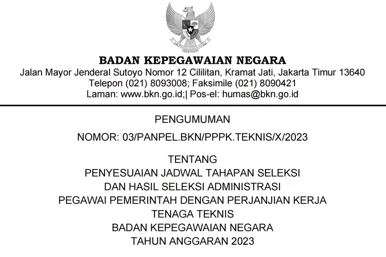 Info Penting Pengumuman Penyesuaian Jadwal Seleksi PPPK Teknis 2023