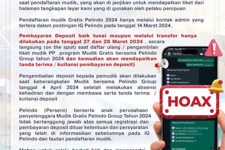 Hati Hati Penipuan Mudik Gratis Pelindo Calon Pemudik Dilarang