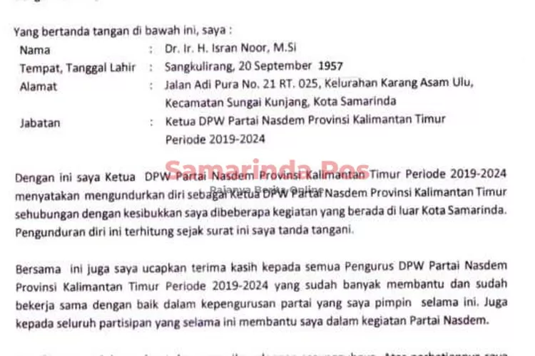 Dct Ditetapkan Isran Noor Mundur Dari Ketua Nasdem Kaltim Sapos