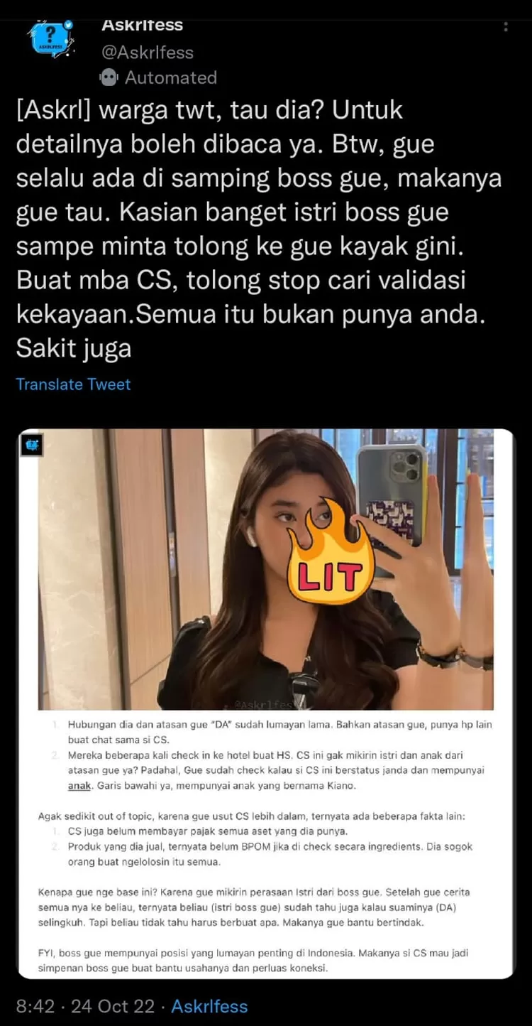 Siapa Seleb TikTok Inisial CS Berikut Profil Dan Agama Clara Shinta Yang Jadi Dugaan Netizen