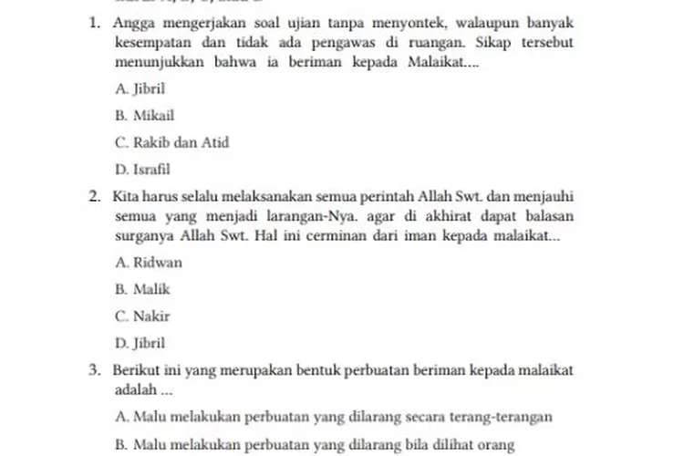 Kunci Jawaban Pai Kelas Kurikulum Merdeka Bab Halaman Rajin Berlatih Pilihan Ganda