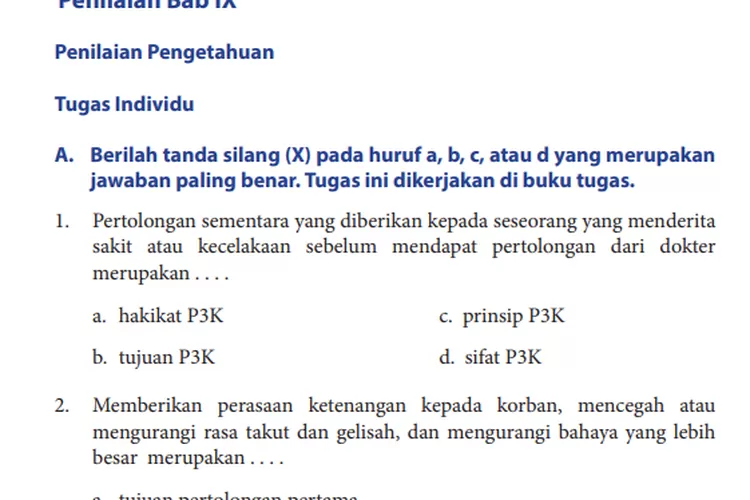 Kunci Jawaban PJOK K13 Kelas 9 Bab 9 Halaman 196 197 198 Pilihan Ganda