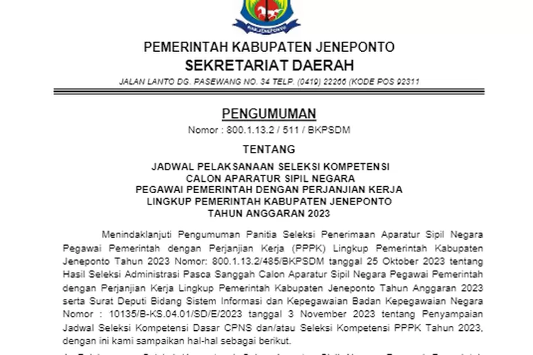 Simak Dengan Baik Ini Nama Peserta PPPK Jeneponto 2023 Jadwal Dan