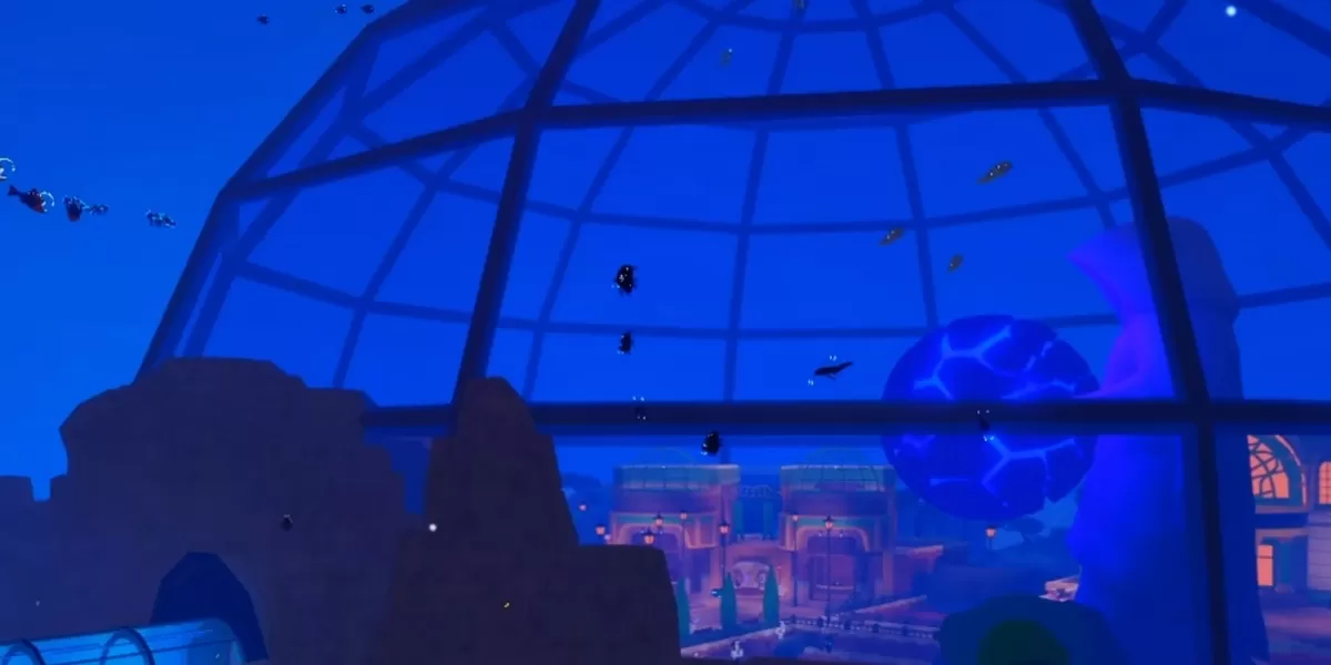 Fish It underwater fishing area screenshot Fish It Roblox underwater area beneath a large glass dome