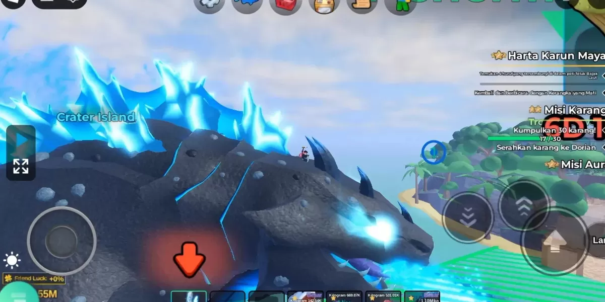 Fish It rare creature encounter gameplay Fish It Roblox gameplay showing a player near a large glowing blue creature
