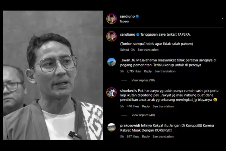 Gambar Tanggapan Sandiaga Uno Terkait TAPERA