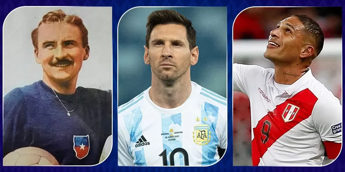 Sergio Livingstone (kiri), Lionel Messi (tengah), dan Paolo Guerrero masuk dalam daftar pemain dengan pertandingan terbanyak di Copa America (Foto: Conmebol)