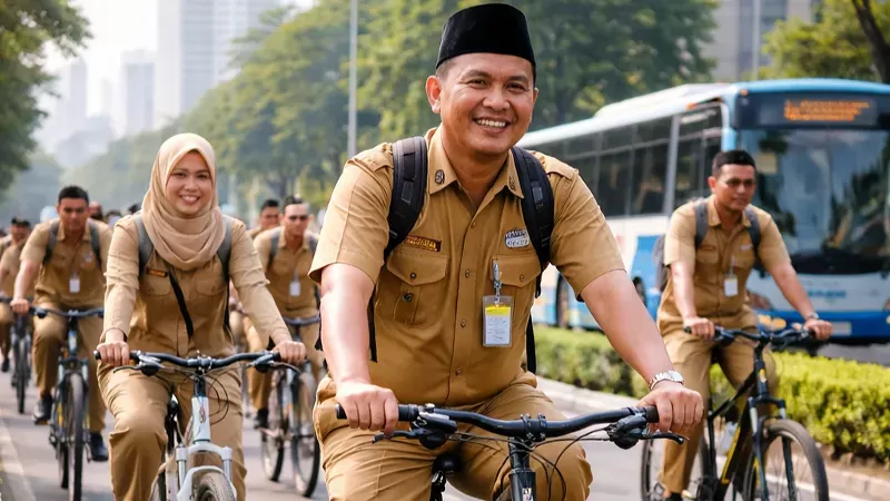 Ilustrasi ASN Naik Sepeda (Foto: AI)