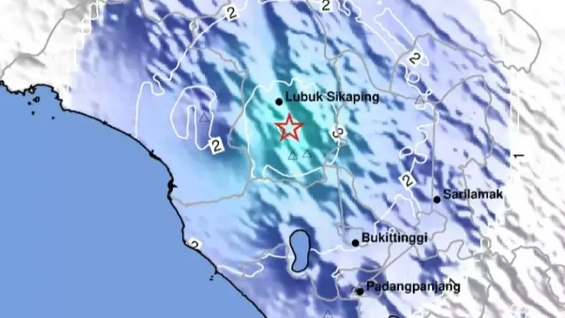 Titik gempa M 4,0 yang mengguncang Pasaman, Minggu sore (11/10/2026) sekitar pukul 17.17.12 WIB. (Foto: BMKG Padang Panjang)