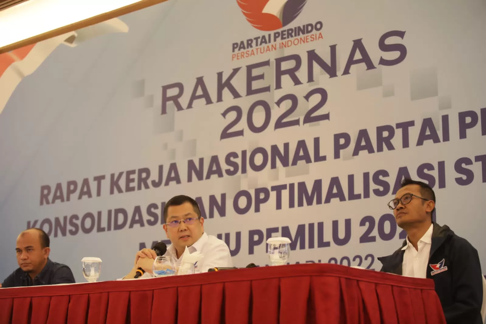 Ketua Umum DPP Partai Perindo Hary Tanoesoedibjo saat memimpin Rakernas Partai Perindo Tahun 2022 di Bogor Jawa Barat. (Humas for Cepos)