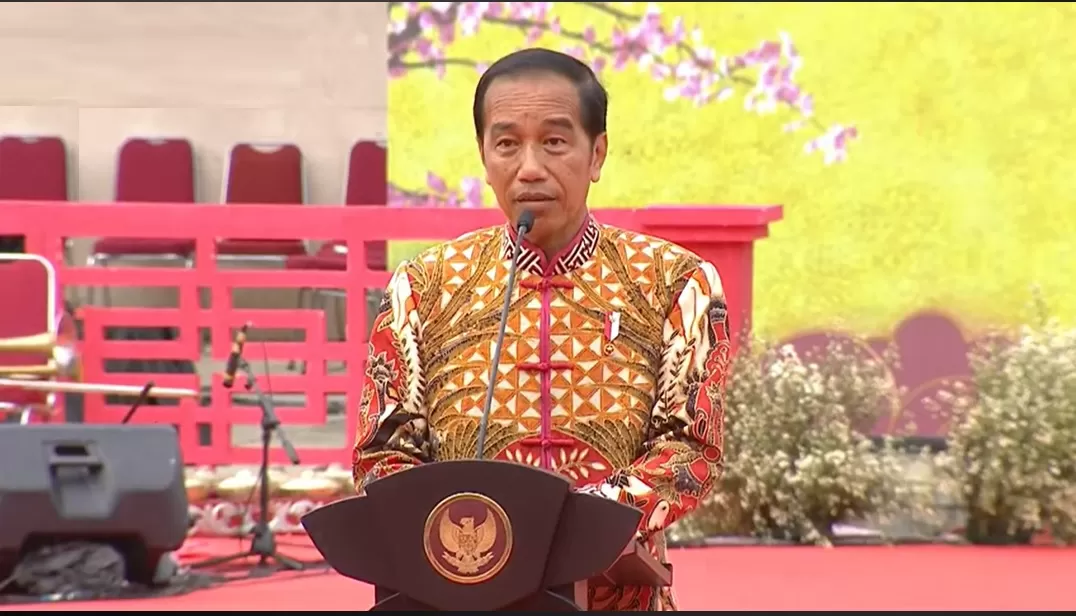Presiden Joko Widodo memberikan sambutan pada Perayaan Imlek Nasional 2023, di Jakarta, Minggu (29/1/2023). Foto: Setkab