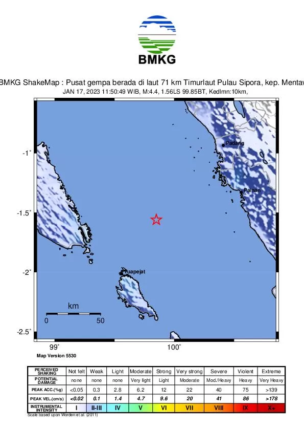 Gempa Mentawai Magnitudo 4,4/BMKG
