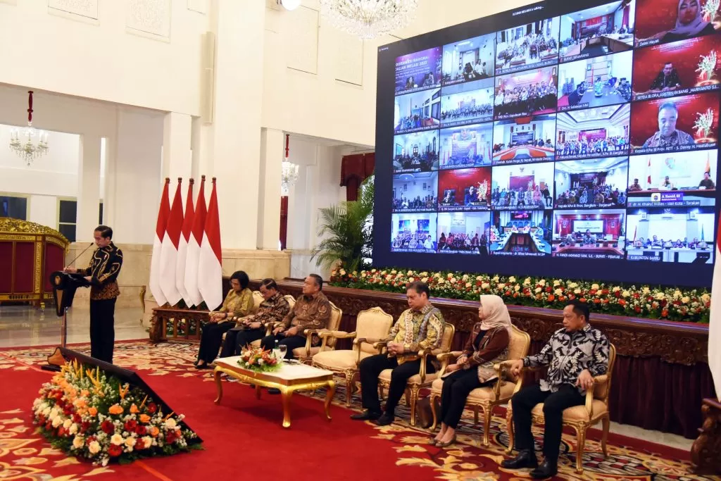Presiden Jokowi pada Pembukaan Rakornas  Pengendalian Inflasi Tahun 2023, di Istana Negara Jakarta, Kamis (31/8/2023). foto: ist