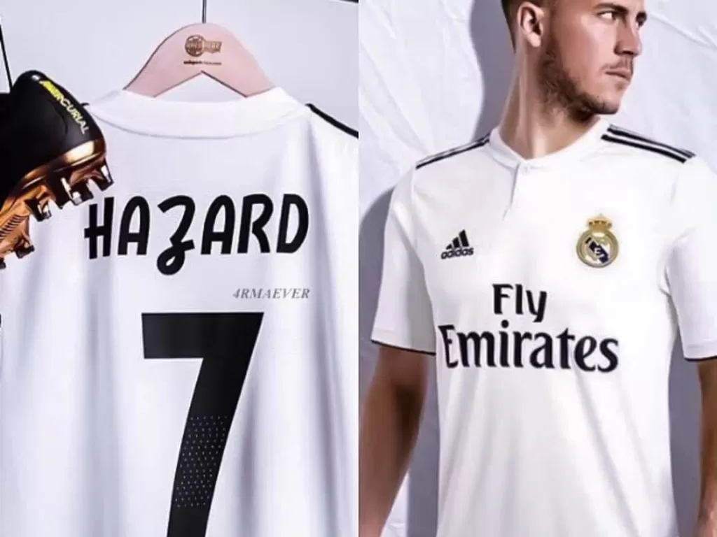 Jersey nomor 7 Real Madrid dengan nama Hazard mulai bermunculan