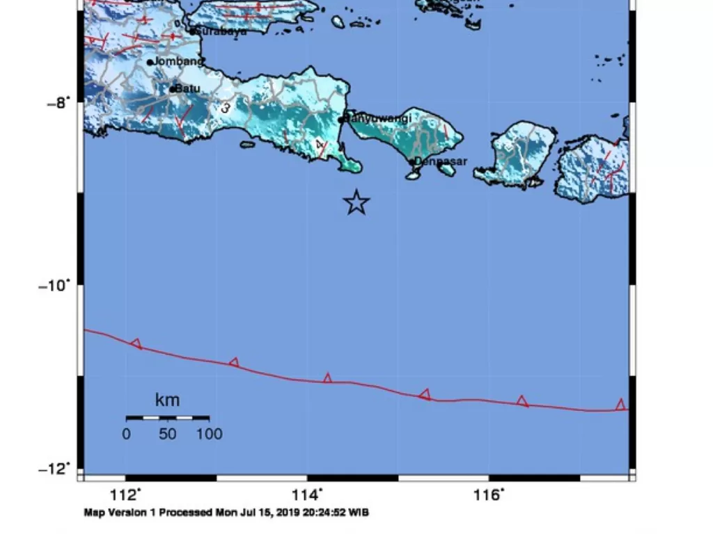 Titik gempa di selatan Pulau Bali/ BMKG