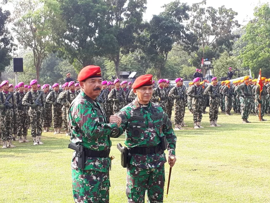 Panglima TNI Marsekal TNI Hadi Tjahjanto bersama Komandan Koopsus TNI Brigjen TNI Rochadi. (Puspen TNI)