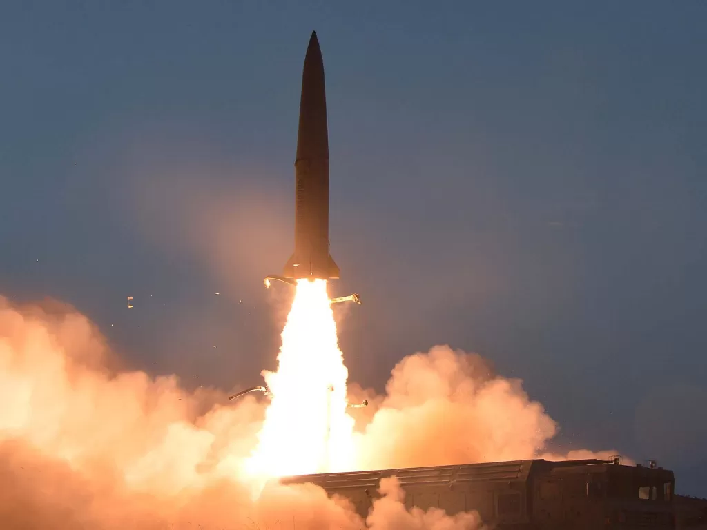 Peluncuran rudal pada 26 Juli 2019. Peluncuran 26 Juli. (KCNA via Reuters)