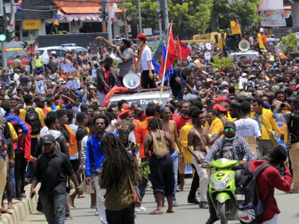 Ilustrasi aksi demo massa di Timika, Mimika, Papua (ANTARA/Gusti Tanati).