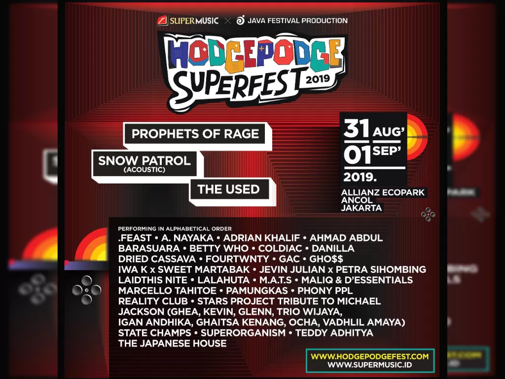 Daftar lineup dari Hodgepodge Superfest 2019 (Instagram/hodgepodgefest).