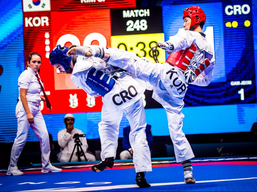 Ilustrasi pertandingan Taekwondo nomor Kyorugi (tarung). (Worldtaekwondo.org)