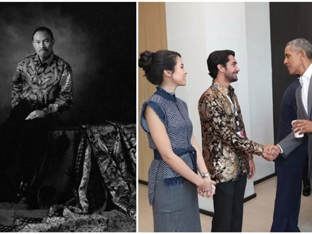 Sang maestro Batik Iwan Tirta (kiri) dan hasil rancangannya (kanan) (Instagram/iwantirta_batik)