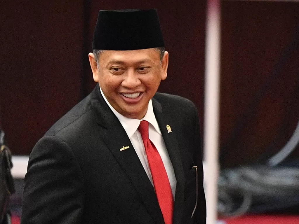 Bambang Soesatyo, Ketua MPR periode 2019-2024 di ruang rapat Paripurna, Kompleks Parlemen, Senayan, Jakarta, Kamis (3/10). (Antara/Nova Wahyudi)