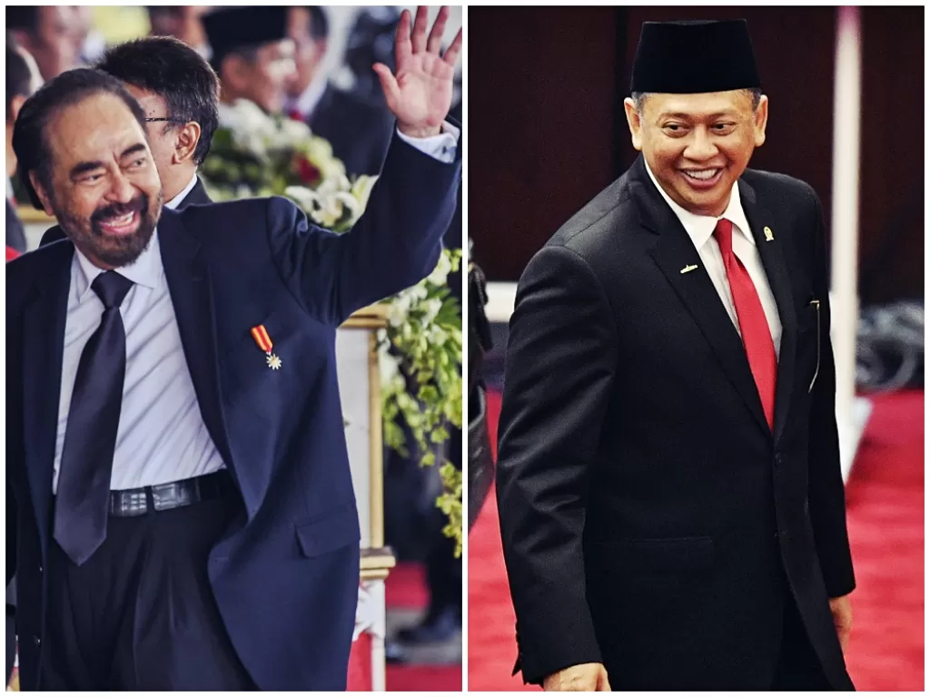 Ketua NasDem Surya Paloh (kiri) dan Ketua MPR Terpilih Bambang Soesatyo. (Kolase/Antara/Nova Wahyudi)