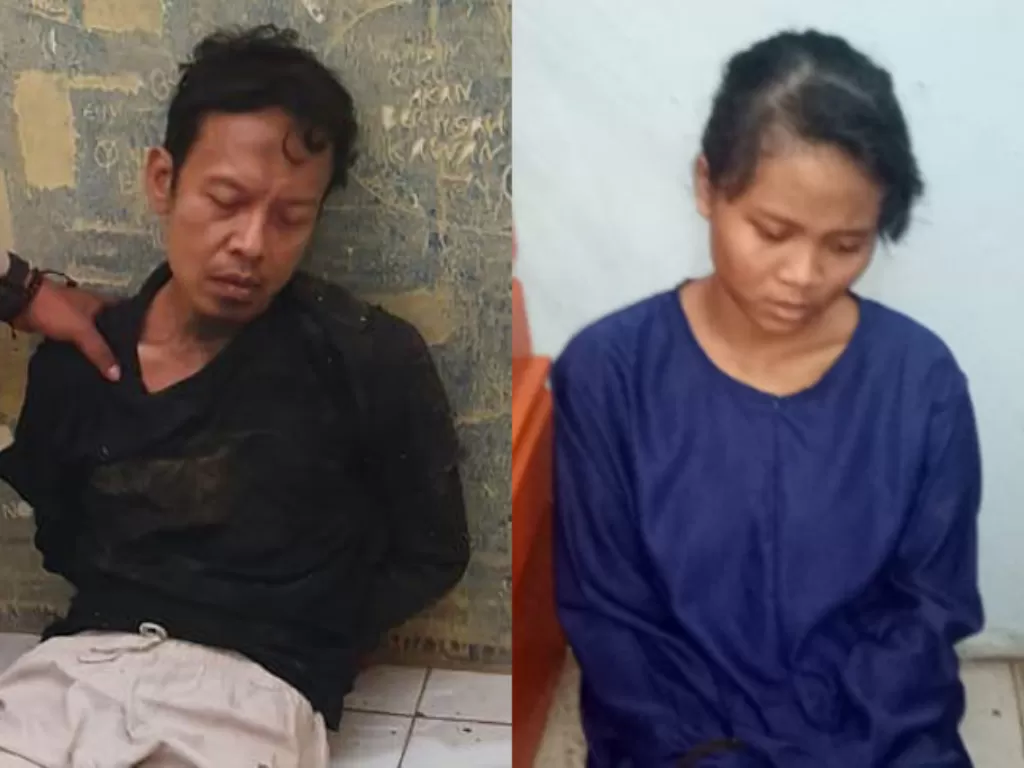 Syahril Alamsyah alias Abu Rara dan isterinya, Fitri Andriana binti Sunarto saat ditangkap setelah menyerang dan menusuk Menko Polhukam Wiranto di Pandeglang, Banten, Kamis (10/10). (Istimewa)