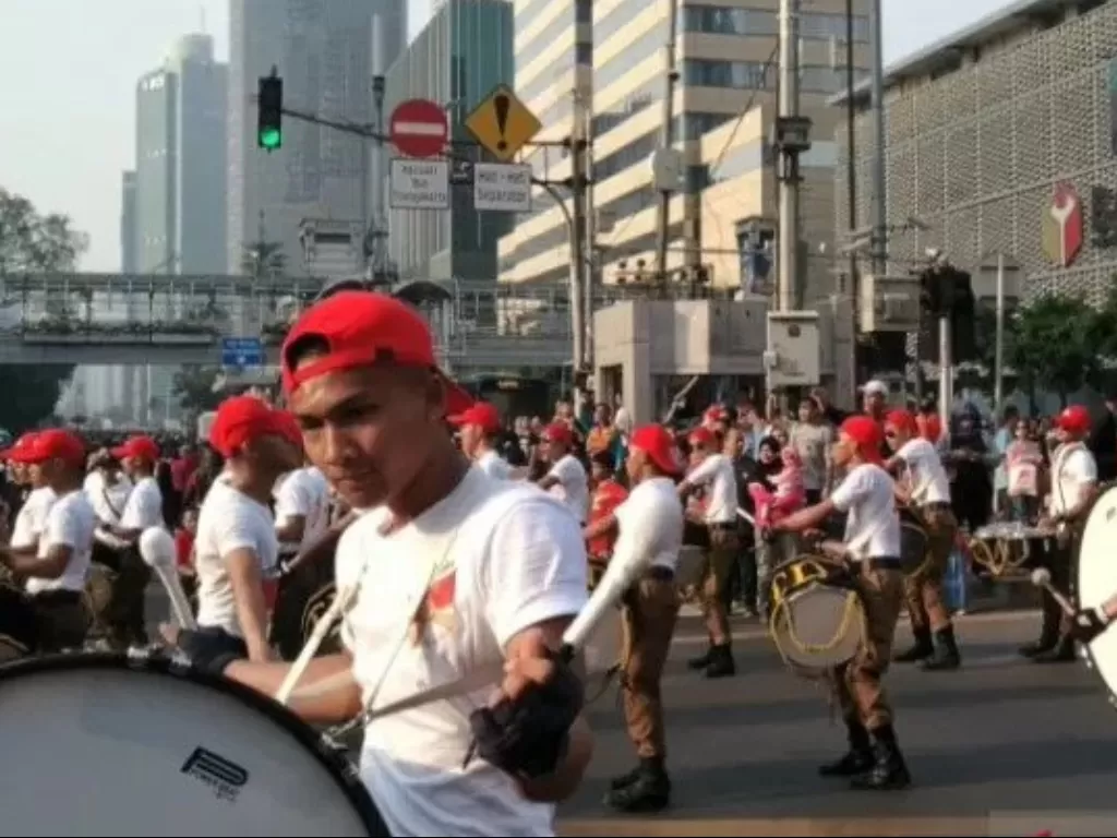 Parade marching band. (Antara/Aditya Ramadhan)