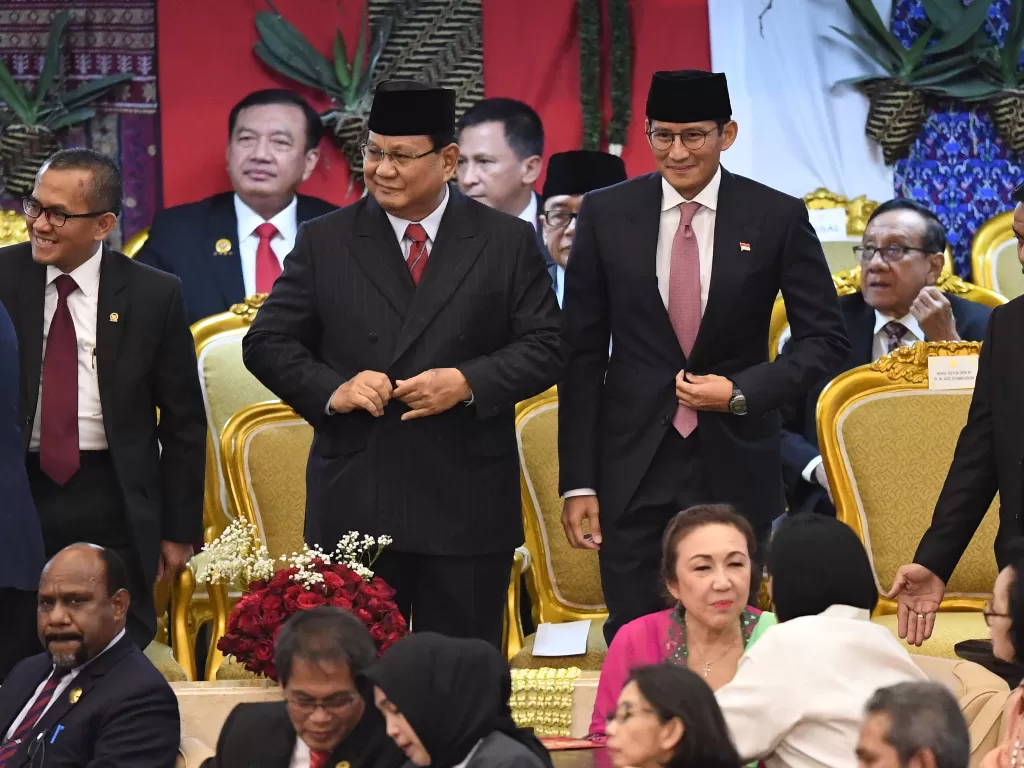 Ketua Umum Partai Gerindra Prabowo Subianto (kiri) dan Sandiaga Uno (kanan). (Antara/Akbar Nugroho Gumay)