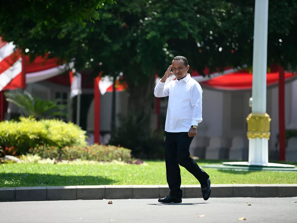 Mantan Ketua HIPMI, Bahlil Lahadalia tiba di Kompleks Istana Kepresidenan di Jakarta, Selasa (22/10). (Antara/Puspa Perwitasari)