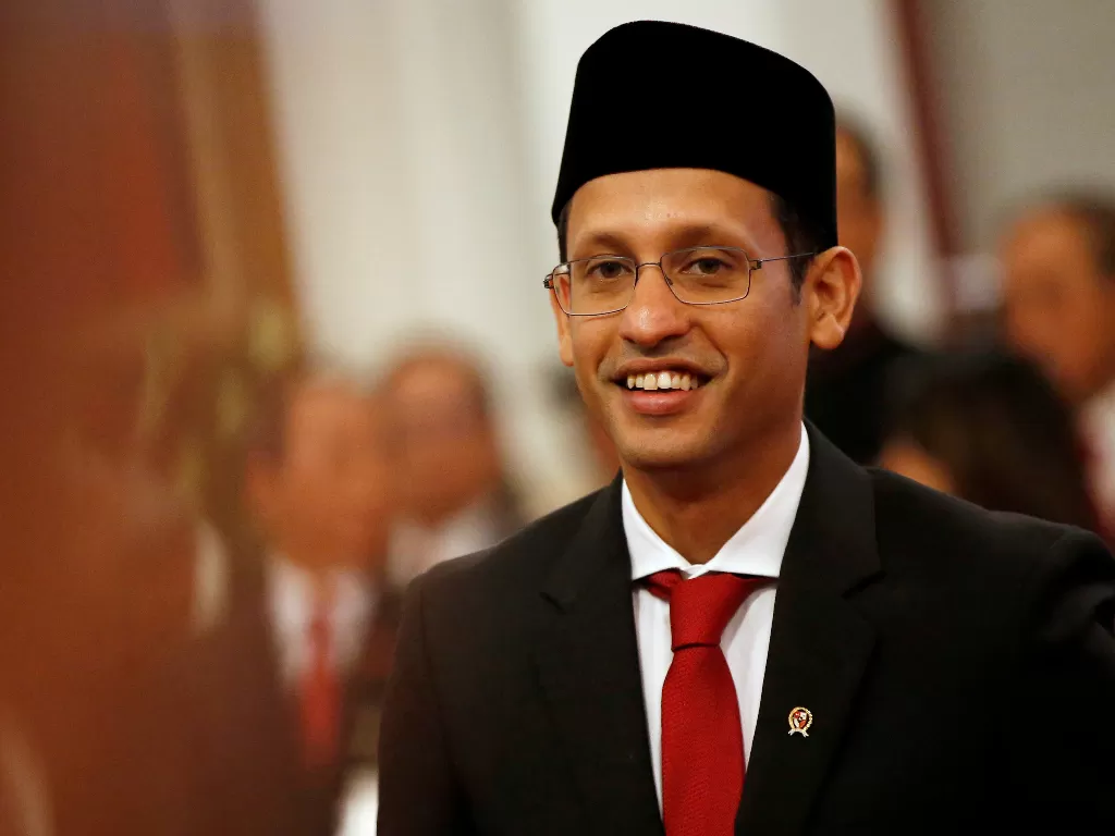 Mendikbud Nadiem Makarim usai pelantikan di istana Negara, Rabu (23/10). (Reuters/Willy Kurniawan) 