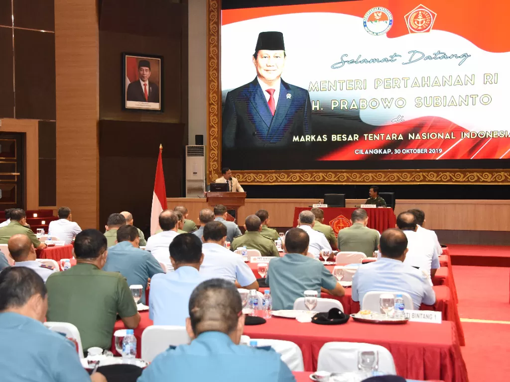 Kunjungan kerja Menteri Pertahanan ke Mabes TNI, Rabu (30/10). (Puspen TNI)