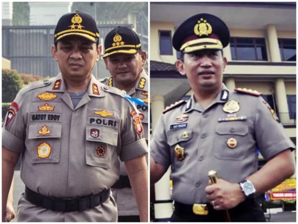 Kapolda Metro Jaya Gatot Eddy Pramono (Kiri) dan Kepala Divisi Profesi dan Pengamanan Polri Listyo Sigit Prabowo. (Antara/Asep Fathulrahman/Aprilio Akbar)