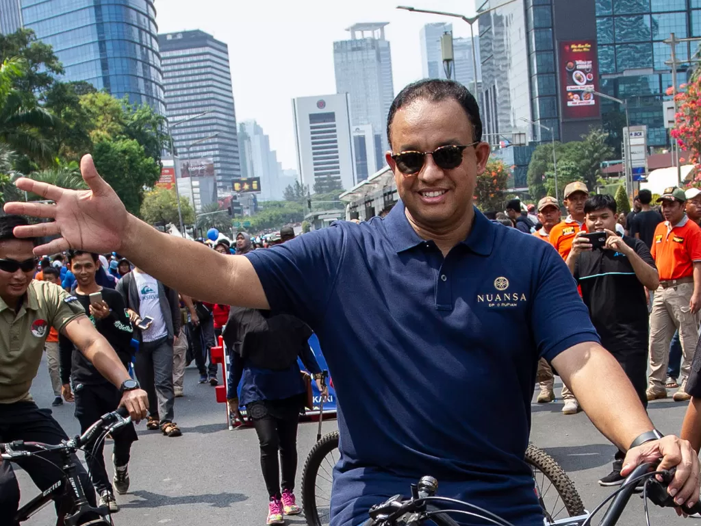 Gubernur DKI Jakarta Anies Baswedan bermimpi memajukan DKI Jakarta lewat Formula E (Antara/Dhemas Reviyanto).