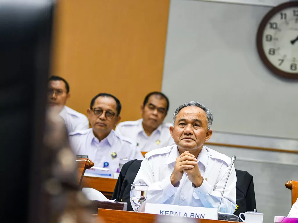 Kepala BNN Komjen Pol Heru Winarko saat mengikuti rapat dengan Komisi III DPR RI, Kamis (21/11). (Antara Foto/Galih Pradipta)