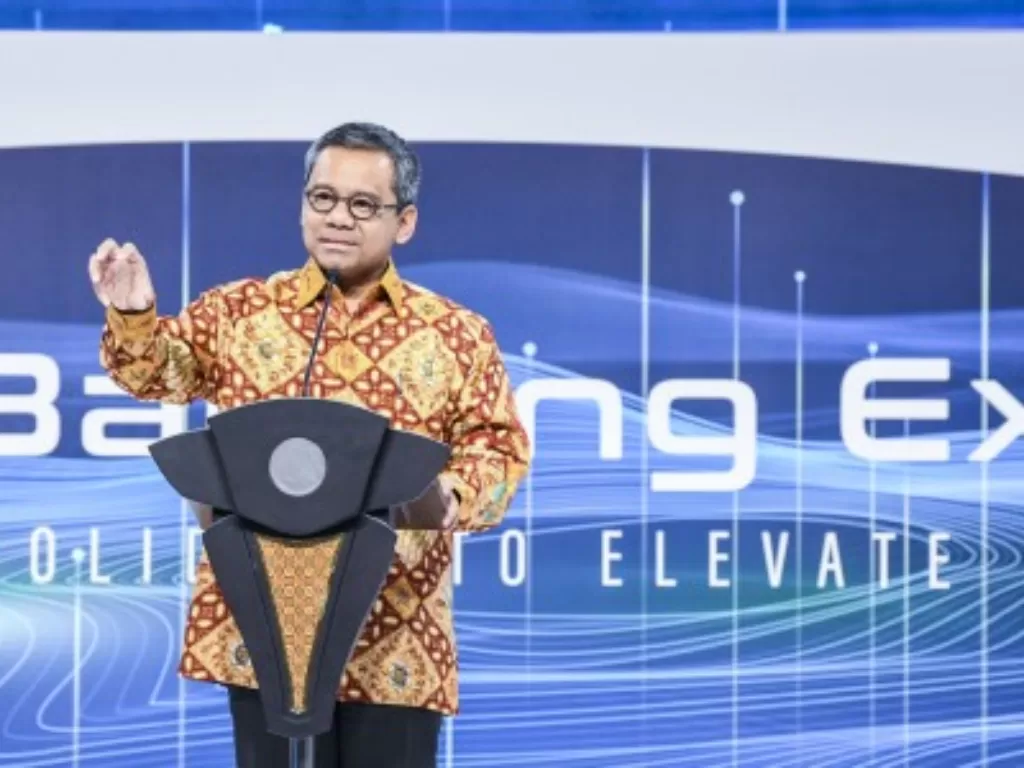 Wakil Menteri Keuangan Suahasil Nazara saat memberi sambutan dalam acara Indonesia Banking Expo 2019 di Jakarta. (Antara/Galih Pradipta)