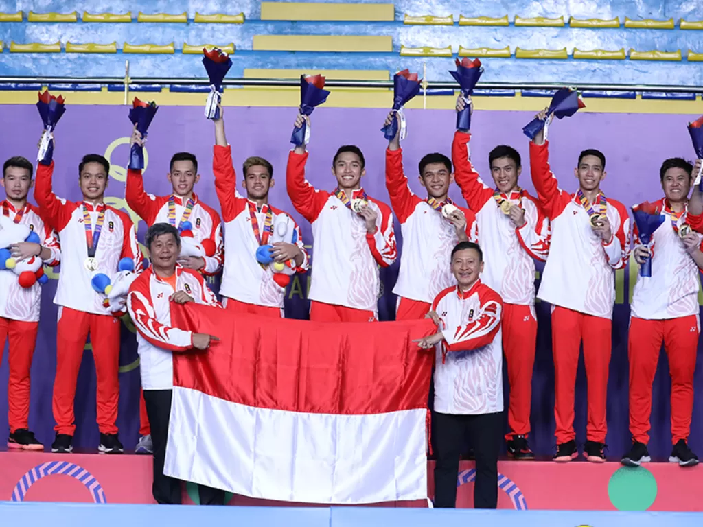 Tim beregu putra Indonesia merengkuh medali emas bulutangkis SEA Games 2019. (badmintonindonesia.org)