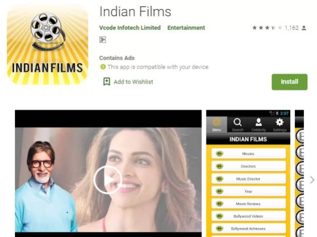 Aplikasi Indian Films (Google Play)