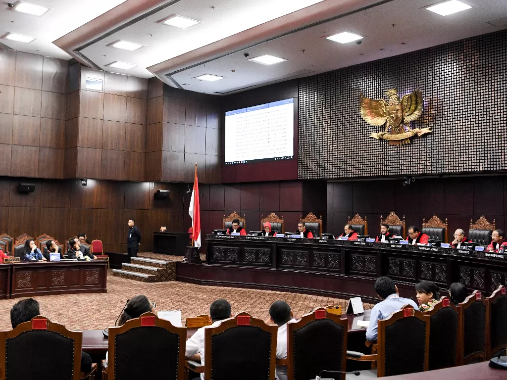 Suasana sidang di Mahkamah Konstitusi, Jakarta, Rabu (11/12). (Antara/Hafidz Mubarak A)