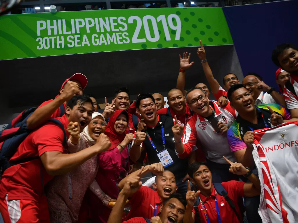 Seleberasi Atlet Polo Air Putra saat berada di SEA Games 2019 (photo/ANTARA FOTO/Sigid Kurniawan)