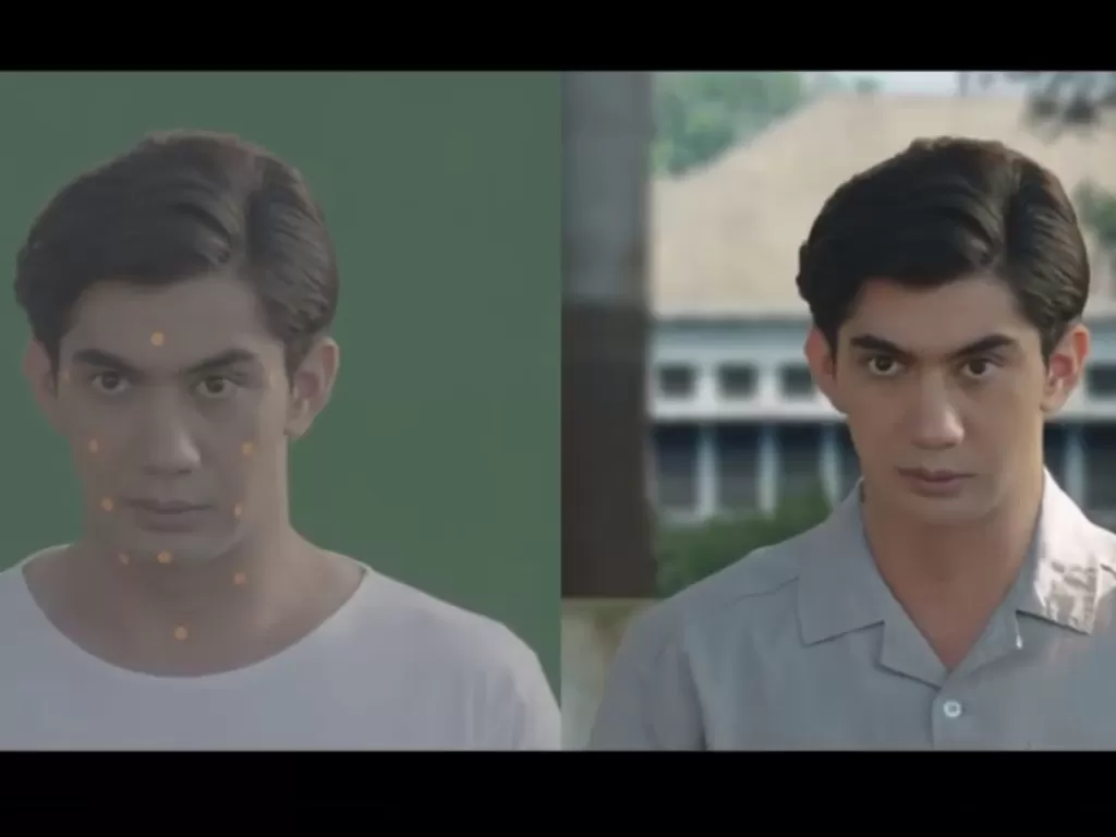 Permainan visual effect yang menggabungkan sosok aktor dan pemeran pengganti (Instagram @hanungbramantyo)