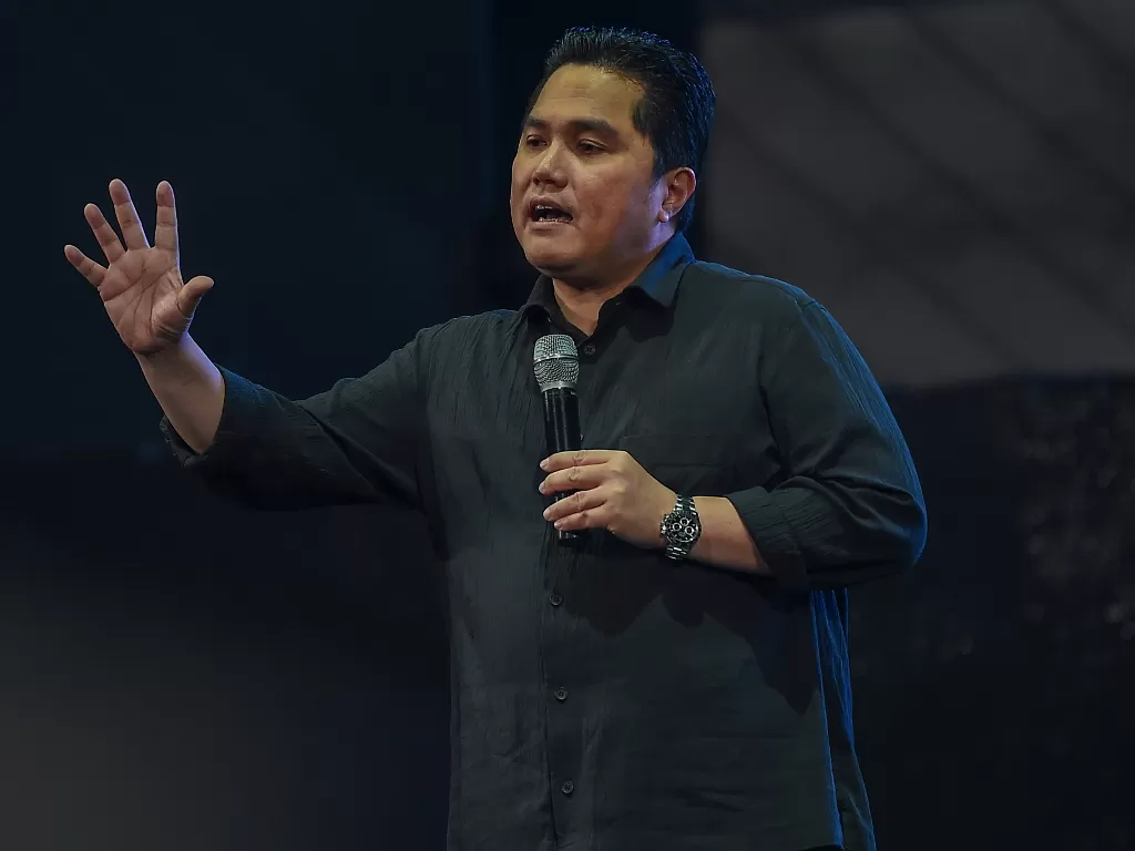 Menteri BUMN Erick Thohir saat menjadi pembicara MilenialFest 2019 di Jakarta, Sabtu (14/12/2019). photo/ANTARA FOTO/Nova Wahyudi