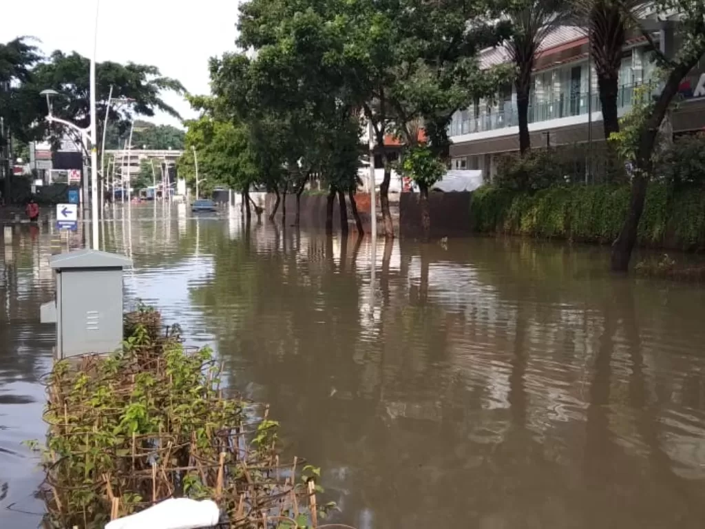 Banjir di Jalan Kemang Raya, Jakarta Selatan, Rabu (2/1). (Indozone/Fauzi)